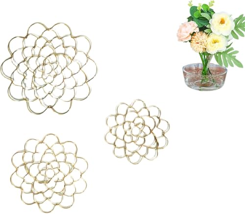 Qoobom Auxiliaryn Stainless Steel Floral Grid Organizer, Plant Flowers Stem Grid Holder Insert, Flower Arrangement Holder,Reusable Floral Grid for Vase Stems Bouquets (Gold, Mixed-3Pcs) von Qoobom
