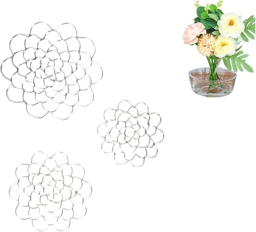 Qoobom Auxiliaryn Stainless Steel Floral Grid Organizer, Plant Flowers Stem Grid Holder Insert, Flower Arrangement Holder,Reusable Floral Grid for Vase Stems Bouquets (Silver, Mixed-3Pcs) von Qoobom