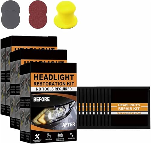 Restowipes Headlight Restoration Kit, Automotive Headlamp Restoration Fluid Oxidized Kit, Polish Headlights Lens Restore Cleaner,Use on Plastic Lenses, Headlights, Taillight (3Pcs) von Qoobom