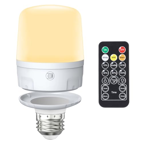 Qoolife E27 Akku Glühbirne mit Fernbedienung – 9W LED Glühbirne mit 2000mAh, 4 Timer & USB-C Ladegerät für Camping, Schrank & Stromausfall (1 Stück) von Qoolife