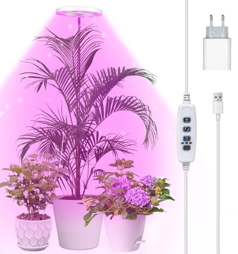 Qoolife Pflanzenlampe led Vollspektrum für Zimmerpflanzen, 155 CM Höhenverstellbare Pflanzenlicht mit 72 LEDs, 3 Dimmbaren Helligkeitsstufen, Zeitschaltuhr 3/9/12 Stunden für Indoor Pflanzen (weiß) von Qoolife