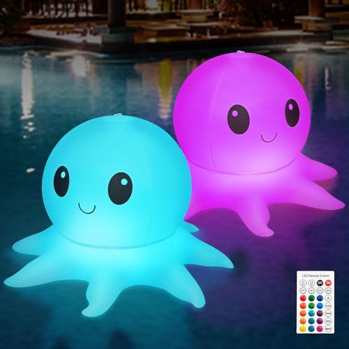 Qoolife Solar Pool Lichter, aufblasbare Lichter Fernbedienung, Octopus schwimmende Pool Lichter 16 WRGB Lichter 4 Modi, IP68 Wasserdicht Premium Qualität, Outdoor Dekor Pool Garten Party Weg 2 Pack von Qoolife