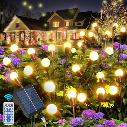 Qoolife Solarlampen für Außen Garten, 4 Stück 32 LED Solar Glühwürmchen Leuchte, 8 Lichtmodis Solarlichter Gartendeko für Draußen, Weg, Terrasse, Garten, Balkon Dekoration (Warm Weiß) von Qoolife