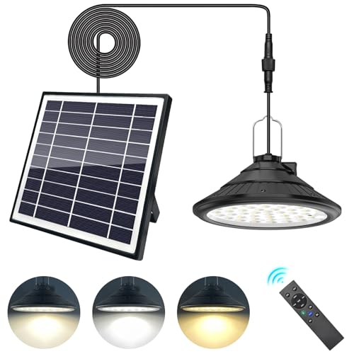 Qoolife Solarlampen für Außen Innen Hängend, 4500mAh 3 Farbe/4 Modi LED Solar Hängelampen mit Fernbedienung, IP66 Wasserdicht USB-Aufladung Solarleuchten Pendelleuchte für Outdoor Garten mit 5m Kabel von Qoolife