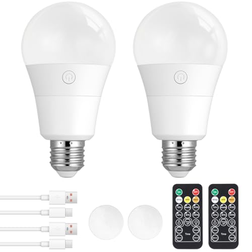 Qoolife USB-C Glühbirne mit Fernbedienung, E27 LED Wiederaufladbare Glühbirnen mit Batterie, 3 Farben Dimmbare, 7W Magnetische Akku Glühbirne Mit Timing Funktion, 2 Stück von Qoolife