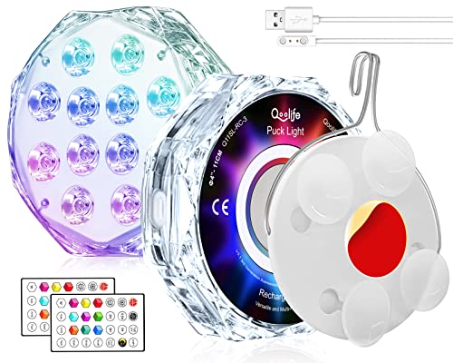Qoolife 4" 20-LED Pool Lichter, 2 Stück Magnetische Wiederaufladbare Wasserdichte Lichter für Oberirdische Pools, Teichlicht mit Fernbedienung und Saugnäpfen für Whirlpools, Aquarien, Schwimmbäder von Qoolife