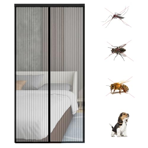 Magnet Fliegengitter Tür Insektenschutz,Insektenschutz Balkontür80x210CM,Magnetisches Moskitonetz,Automatisch Geschlossen,Stabiles Glasfasermaterial Schwarz,Anti-Moskito-Vorhang für Balkontür von Qooloo