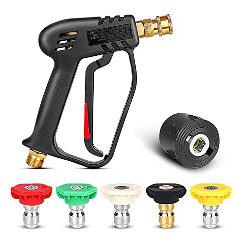 Qooltek Hochdruckreiniger Pistole mit 5 abnehmbaren Sprühdüsenspitzen, Schnellanschluss und Adapter für Kärcher, Auto-Düsenreiniger, M22–14 mm Armatur, Reinigungssets für Kärcher von Qooltek