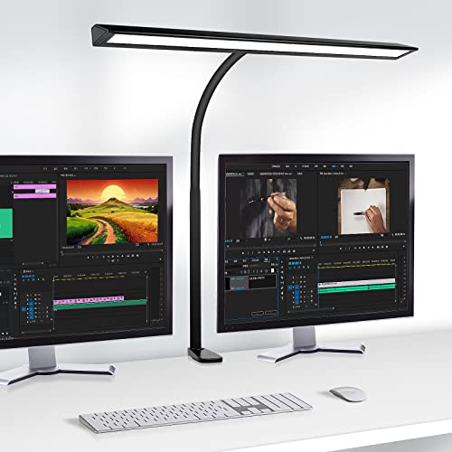 Qooltek Schreibtischlampe LED Dimmbar, 3 Farbmodi und 10 Helligkeitsstufen, Klemmbar Augenschutz Tageslichtlampe, für Homeoffice USB Lampe, Schwanenhals Büro Tischlampe, schwarze von Qooltek