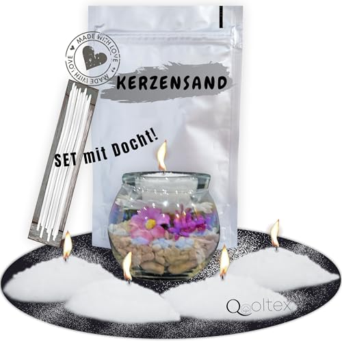 Kerzensand mit Docht SET 500g - Hohwertige Wachsperlen Weiß unbeduftet und Rußfrei - Kerzenwachs Kerzen Sand Granulat Wachsgranulat Kerzensand mit Docht SET 500g - Hohwertige Wachsperlen Weiß unbeduftet und Rußfrei - Kerzenwachs Kerzen Sand Granulat Wachsgranulat von Qooltex