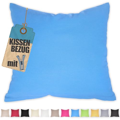 Kissenbezug 35x35 cm Himmelblau mit verdecktem Reißverschluss - Baumwolle Kissenhülle Uni, Waschbar, Atmungsaktiv Mischgewebe Kopfkissenbezug (85% BW - 15% Poly) von Qooltex