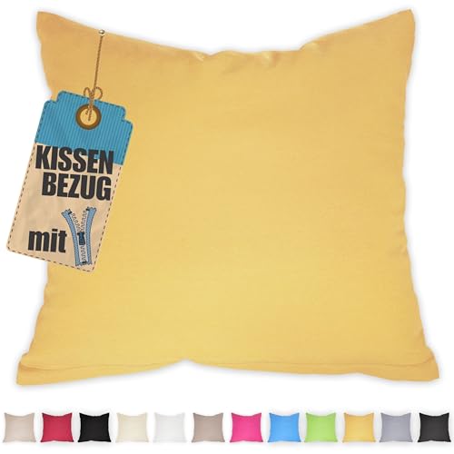 Kissenbezug 60x60 cm Gelb mit verdecktem Reißverschluss - Baumwolle Kissenhülle Uni, Waschbar, Atmungsaktiv Mischgewebe Kopfkissenbezug (85% BW - 15% Poly) von Qooltex