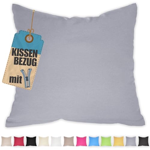 Kissenbezug 80x80 cm Grau mit verdecktem Reißverschluss - Baumwolle Kissenhülle Uni, Waschbar, Atmungsaktiv Mischgewebe Kopfkissenbezug (85% BW - 15% Poly) von Qooltex