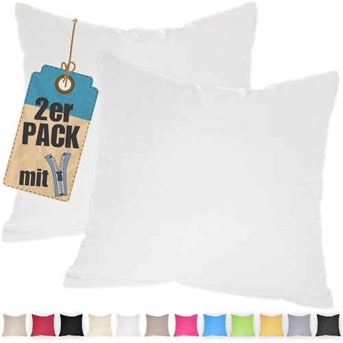 Kissenbezug Doppelpack 30x30 cm Weiß mit verdecktem Reißverschluss - 2er Pack Kissenhülle Set Baumwolle Uni, Waschbar, Atmungsaktiv Mischgewebe von Qooltex