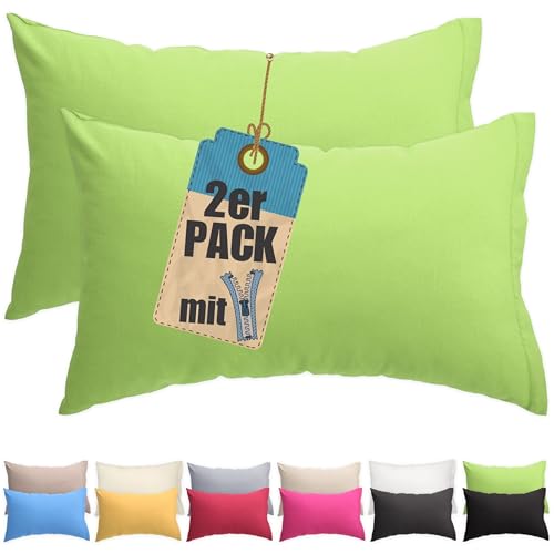 Kissenbezug Doppelpack 40x80 cm Grün mit verdecktem Reißverschluss - 2er Pack Kissenhülle Set Baumwolle Uni, Waschbar, Atmungsaktiv Mischgewebe Kissenbezug Doppelpack 40x80 cm Grün mit verdecktem Reißverschluss - 2er Pack Kissenhülle Set Baumwolle Uni, Waschbar, Atmungsaktiv Mischgewebe von Qooltex