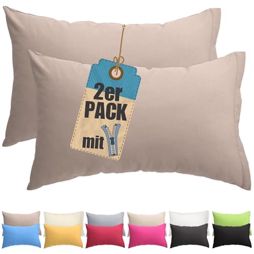 Kissenbezug Doppelpack 50x70 cm Graubraun mit verdecktem Reißverschluss - 2er Pack Kissenhülle Set Baumwolle Uni, Waschbar, Atmungsaktiv Mischgewebe von Qooltex