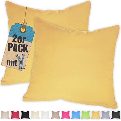 Kissenbezug Doppelpack 80x80 cm Gelb mit verdecktem Reißverschluss - 2er Pack Kissenhülle Set Baumwolle Uni, Waschbar, Atmungsaktiv Mischgewebe Kissenbezug Doppelpack 80x80 cm Gelb mit verdecktem Reißverschluss - 2er Pack Kissenhülle Set Baumwolle Uni, Waschbar, Atmungsaktiv Mischgewebe von Qooltex