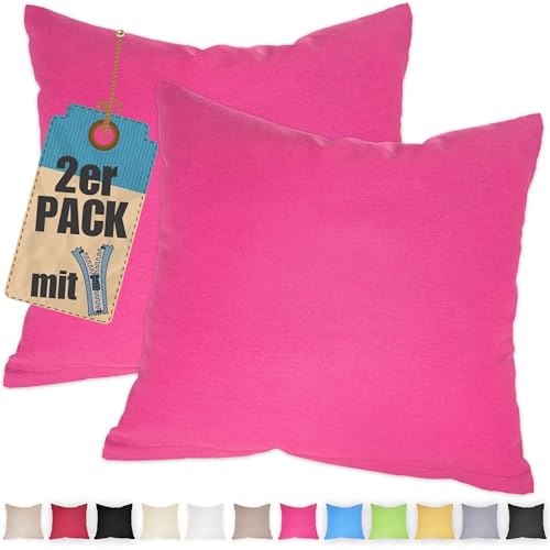Kissenbezug Doppelpack 80x80 cm Pink mit verdecktem Reißverschluss - 2er Pack Kissenhülle Set Baumwolle Uni, Waschbar, Atmungsaktiv Mischgewebe von Qooltex