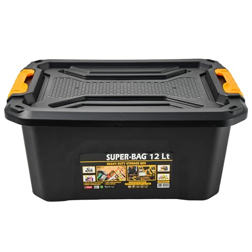 Qooltex Aufbewahrungsbox mit Deckel 12L (39x29,5x17,5 cm) – Stapelbare Kunststoffbox mit Klickverschluss – extra stabile Lagerbox für Werkstatt, Garage & Haushalt von Qooltex