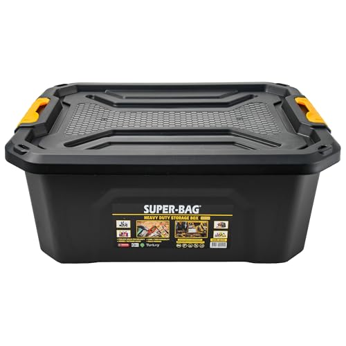 Qooltex Aufbewahrungsbox mit Deckel 20L (49x38x20cm) – Stapelbare Kunststoffbox mit Klickverschluss – extra stabile Lagerbox für Werkstatt, Garage & Haushalt von Qooltex