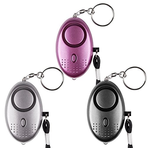 Notfall Persönlicher Alarm [3er Pack] Qoosea Scream Safesound Alarm 140dB LED Taschenlampe für Kinder/Frauen/Senioren/Student Self Defense Schutz Gesichert (Schwarz + Silber + Lila) von Qoosea