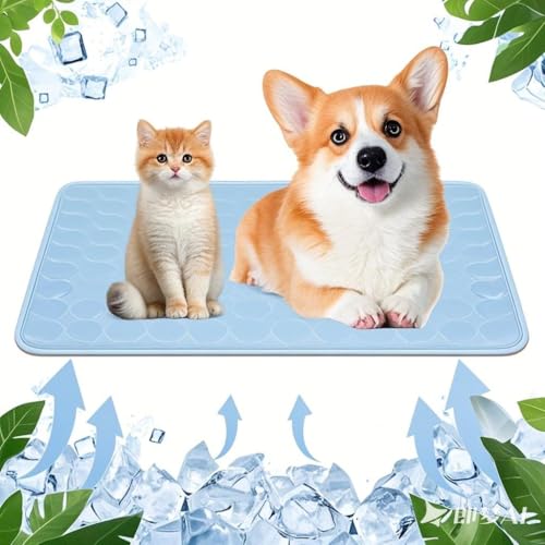 Qoosea Kühlmatte für Hunde Selbstkühlende Hundematte, Komfortabel Pet Cooling Mat Waschbar Pad Kältematte für Haustiere Ungiftiges, Faltbar Kühlmatte Hunde Katzen für Sommer (50 * 40CM, Blau) von Qoosea