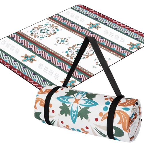 Qoosea Picknickdecke 200x200cm, Tragbare Waschbar Stranddecke für 4-6 Personen, Faltbare Picnic Blanket Strandmatte Outdoor Campingdecke für Personen im Park Garten Strand Rasen-Böhmen von Qoosea
