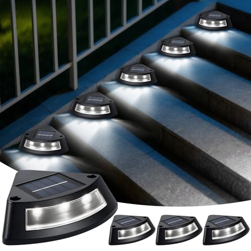 Qoosea Solarlampen für Außen Garten, 4 Stück IP65 Wasserdichte Solar Treppenbeleuchtung, 6500K Weiß LED Stufenleuchte Gartenlampen für Außentreppe Stufen Zaun Hof Terrasse Dachrinne Weg Dekoration von Qoosea