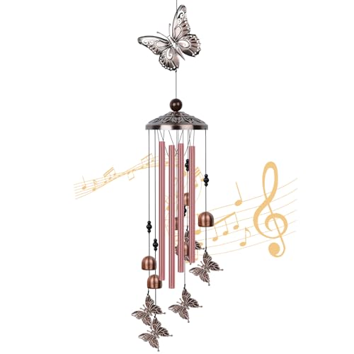 Qoosea Windspiele für Draußen, Windspiel Schmetterlinge Aluminiumrohr mit S-Haken, Klangspiels für Draußen Hängend - Terrassen Garten Deko Wind Chime Geschenke für Mutter Frauen Tochter Freundin von Qoosea