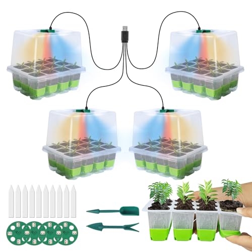 Qoosea Zimmergewächshaus Anzuchtkasten mit Pflanzenlampe, 4 Stück Mini Gewächshaus Anzucht Set mit Belüftung Deckel, Wiederverwendbare Setzling Starter für Pflanzenwachstum und Saatgutkeimung, Grün Qoosea Zimmergewächshaus Anzuchtkasten mit Pflanzenlampe, 4 Stück Mini Gewächshaus Anzucht Set mit Belüftung Deckel, Wiederverwendbare Setzling Starter für Pflanzenwachstum und Saatgutkeimung, Grün von Qoosea