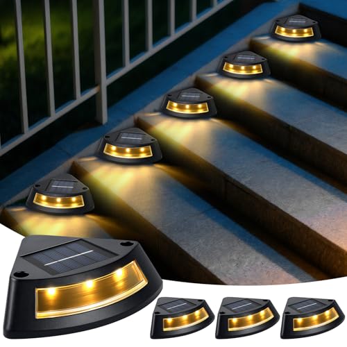 Solarlampen für Außen Garten, Qoosea 4 Stück IP65 Wasserdichte Solar Treppenbeleuchtung, 2800K Warmweiß LED Stufenleuchte Gartenlampen für Außentreppe Stufen Zaun Hof Terrasse Dachrinne Weg Dekoration von Qoosea