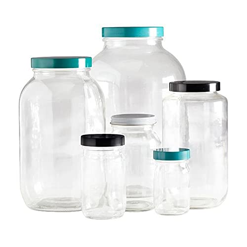 qorpak glc-01890 Standard Wide Mouth Bottle mit 89–400 schwarz Phenolharz-massiv Polyethylen gefüttert Gap verbunden, Vakuum und ionisierte, 128 oz, Klar (4 Stück) von Qorpak