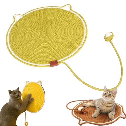 Qosigote Kratzwunder, Pets Dual Scratching Pad, Kratzmatte Katze, 50cm/19.69in Verbessertes Und Vergrößertes Sisal Teppich Kratzmatte Katze Mit Baumwollkugel Spielzeug & Katzenohr-Design (Gelb,50 cm) von Qosigote