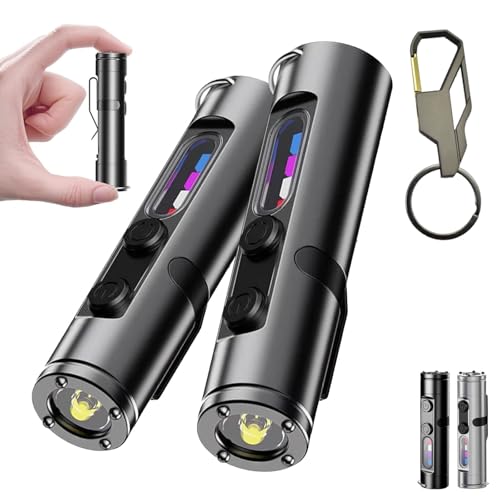Taclite Mini - The Ultimate Everyday Micro Tool, Mini Rechargeable Led Flashlight, Magnetic Pocket Keychain Flashlight With Hat Clip,Waterproof, 9 Light Modes, 3 Brightness For Camping (2PCS-C) von Qosigote