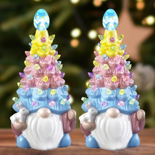 Civilizek DIY Beleuchteter Weihnachtszwergbaum Familie, Keramischer Weihnachtszwergbaum mit Lichtern, Beleuchtete Weihnachtszwerg-Dekorationen (2 Pcs-C) von Qosneoun