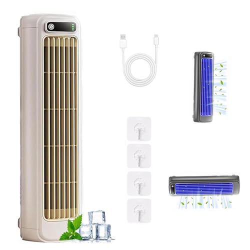 Festberg Cooling Ace Klimaanlage Coldeez Kühlkönig Sherum Cooling Ace Klimagerät Outfany Portable Air Conditioning Cooling Fan Quiet with 3 Speeds Rechargeable for Bedroom Office Rapid Cooling (Beige) von Qosneoun