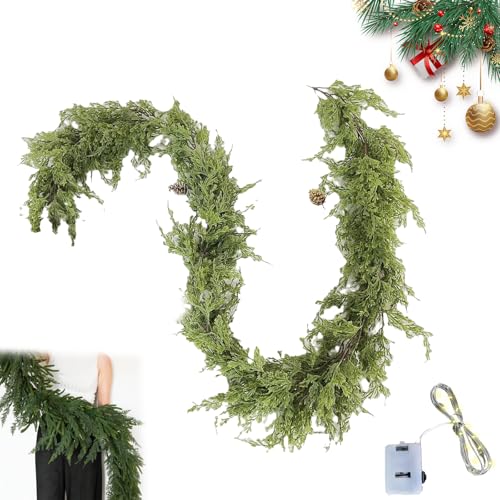Graceganful Real Touch Deluxe Norfolk-Kieferngirlande, Zederngirlande, künstlicher grüner Kranz für Weihnachten, Feiertage, Kaminsims, Kamintisch, Heimdekoration (A-Green,100 cm) von Qosneoun