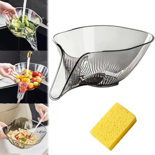 Multi-functional Drain Basket, Drainage Basket Funnel, Kitchen Plastic Drainer Food Basket, Multifunctional Plastic Draining Bowl, For Washing Vegetable Fruit Salad (Grey) von Qosneoun