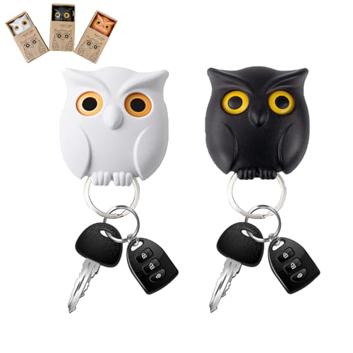 Owl Key Holder,Night Owl Key Holder,Hoot Holder Keys,Magnetic Key Holder for Wall,Owl Keychain,Key Holder Owl,Creative Automatic Open Close Eyes Owl Keychain Holder,Owl Key Holder for Wall (2pcs-C) von Qosneoun