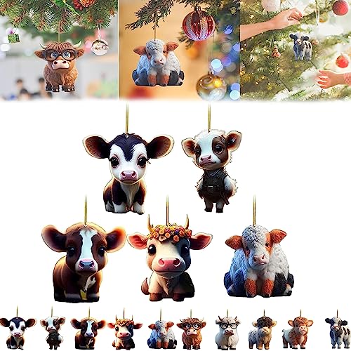 Qosneoun Cartoon Cow Decorative Ornament, Cute Cartoon Cow Car Pendant Home Tree Decoration, Cute Acrylic Highland Cow Pendants, Home Decor Gifts, Christmas Tree Halloween Ornament (5 Pcs-B) von Qosneoun
