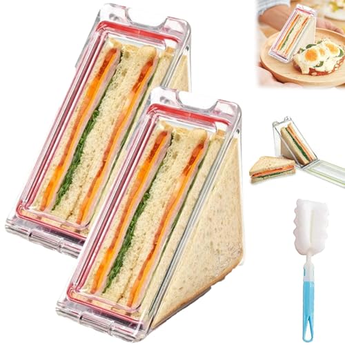 Qosneoun Triangle Sandwich Container, Triangular Sandwich Box Clear, Reusable Portable Triangle Sandwich Box, Triangle Sandwich Box, Washable Sandwich Box with Lids (2 Pcs) von Qosneoun