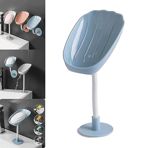 Qosneoun Wall-Mounted Countertop Dual-Purpose Soap Box, Wall-Mounted Countertop Dual-Use Soap Box Creative Shell Soap Box Draining Soap Box, Soap Box Holder with Suction Cups (Blue) von Qosneoun