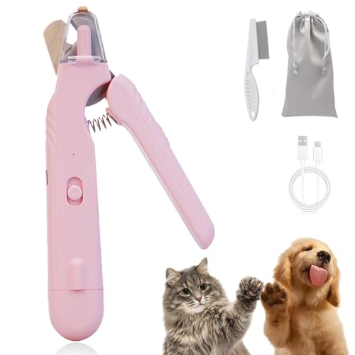 The SafeTrim By Pupnourish, Krallenschere Katzen, Krallenschneider für Hunde mit Licht, Katze Hunde Nagelschere, 2-in-1-Hundekrallenschleifer und Knipser, Beschädigungsfreies Nagelschneiden (Rosa) von Qosneoun