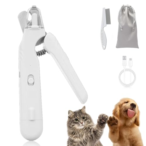 The SafeTrim By Pupnourish, Krallenschere Katzen, Krallenschneider für Hunde mit Licht, Katze Hunde Nagelschere, 2-in-1-Hundekrallenschleifer und Knipser, Beschädigungsfreies Nagelschneiden (Weiß) von Qosneoun