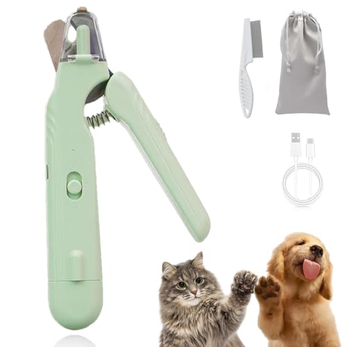 The SafeTrim By Pupnourish, Krallenschere Katzen, Krallenschneider für Hunde mit Licht, Katze Hunde Nagelschere, 2-in-1-Hundekrallenschleifer und Knipser, Beschädigungsfreies Nagelschneiden (Hellgrün) von Qosneoun