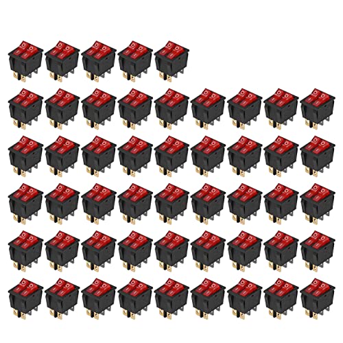 50 PCs auf Off -Rocker -Bootsschalter elektronischer 6 Pin 2 Position 2 Level mit Licht 125 V/250 V KCD3 (Red) von Qotolite