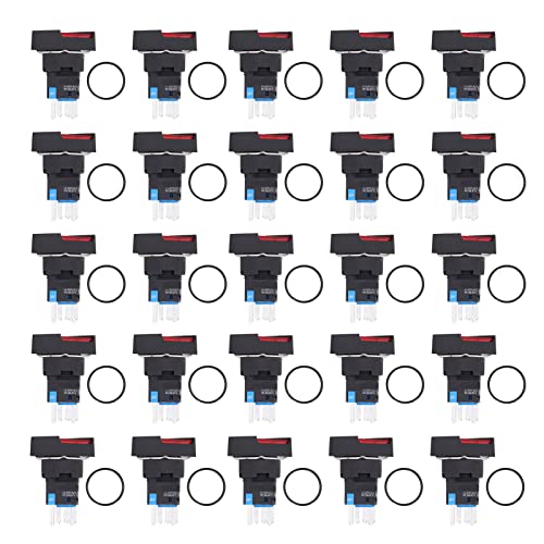 Qotolith 25pcs Druckknopfschalter Selbstverriegelungsmomomente 16 mm Quadrat mit Lichtset -Kit 24V (Red) von Qotolite
