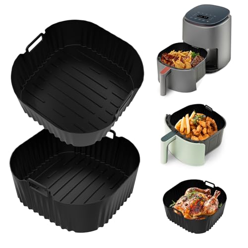 Silikonform Heißluftfritteuse, Wiederverwendbare Airfryer Silikonform Spülmaschinenfest Airfryer Zubehör anstelle Backpapier, Passend für Cosori, Philips, Ninja, Russell Hobbs (2 x 6.2L) von Qottmez