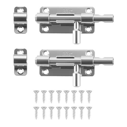 4 Zoll Edelstahl Türriegel, 2 Stück Rostfrei Abschließbar Schieberiegel Mehrwinkel Bolzenriegel für Fenster/Türen/Garten/Schuppen, mit Befestigungsschrauben (Silber) von Qottmez