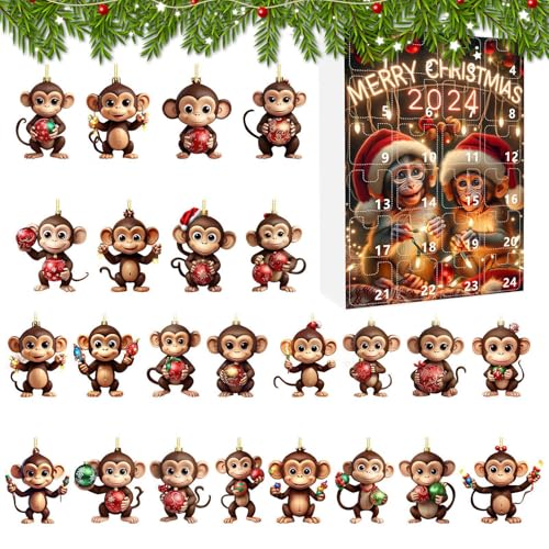 Qoukonao 2025 Affen Weihnachts Adventskalender,24 Teile Weihnachtszählung Affen Schmuck | Auto Deko Für Thanksgiving Klassenzimmer Büros Geburtstag Festtag von Qoukonao